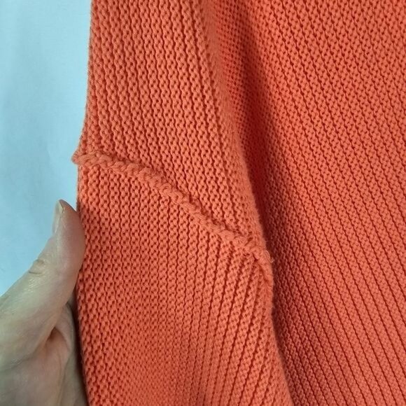 Free People La Brea V-Neck Sweater S Orange Oversized Reverse Seam Asymmetrical - Picture 5 of 12